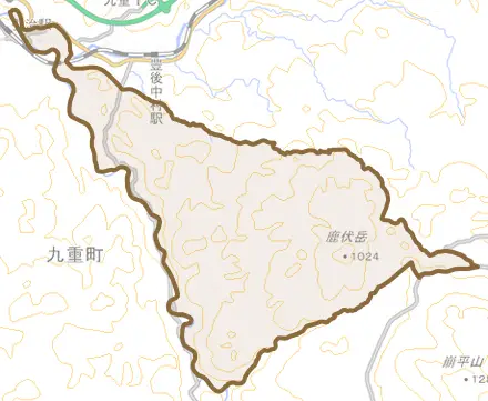 大字後野上とその周辺の地図。町の範囲を重ねている