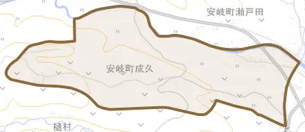 安岐町成久とその周辺の地図。町の範囲を重ねている