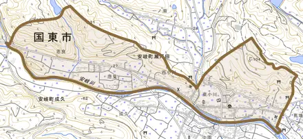 安岐町瀬戸田とその周辺の地図。町の範囲を重ねている