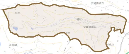 安岐町山口とその周辺の地図。町の範囲を重ねている