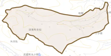 国東町赤松とその周辺の地図。町の範囲を重ねている