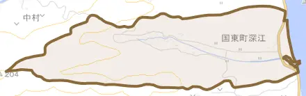 国東町深江とその周辺の地図。町の範囲を重ねている