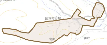 国東町岩屋とその周辺の地図。町の範囲を重ねている