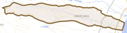 国東町治郎丸とその周辺の地図。町の範囲を重ねている