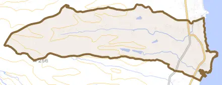 国東町小原とその周辺の地図。町の範囲を重ねている