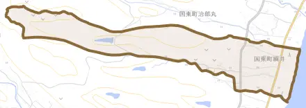 国東町綱井とその周辺の地図。町の範囲を重ねている