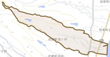 武蔵町池ノ内とその周辺の地図。町の範囲を重ねている