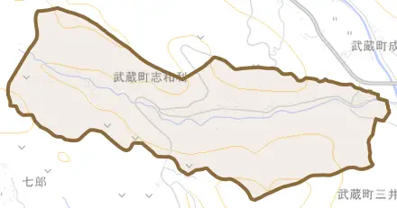 武蔵町志和利とその周辺の地図。町の範囲を重ねている