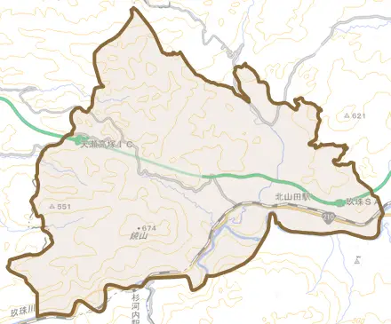大字戸畑とその周辺の地図。町の範囲を重ねている