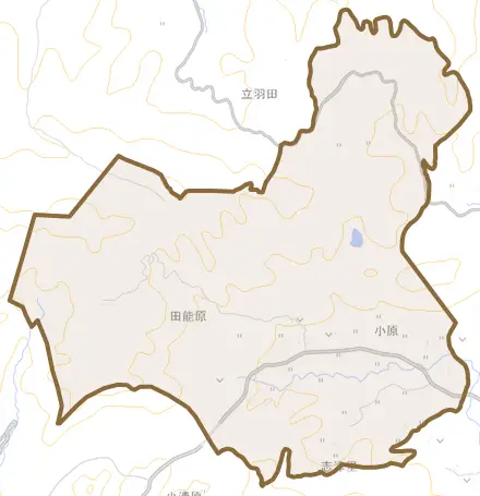 大字山下とその周辺の地図。町の範囲を重ねている