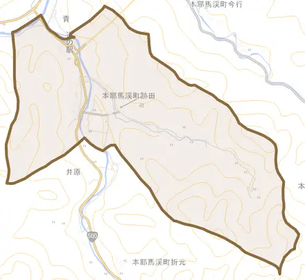 本耶馬渓町跡田とその周辺の地図。町の範囲を重ねている