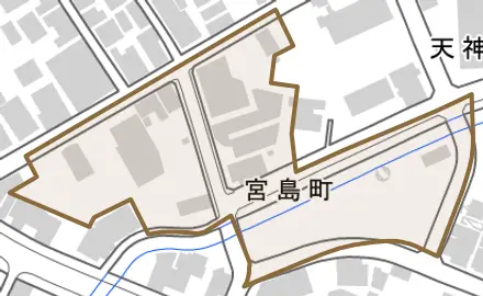 宮島町とその周辺の地図。町の範囲を重ねている