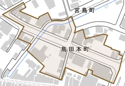 島田本町とその周辺の地図。町の範囲を重ねている