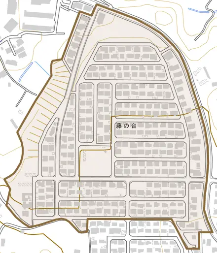 藤の台とその周辺の地図。町の範囲を重ねている