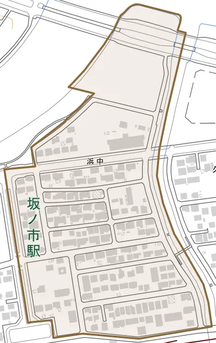 浜中とその周辺の地図。町の範囲を重ねている