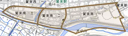 賀来南とその周辺の地図。町の範囲を重ねている