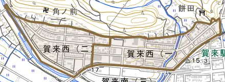 賀来西とその周辺の地図。町の範囲を重ねている