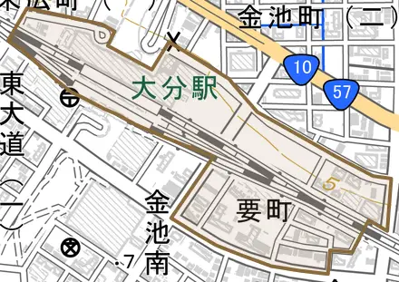要町とその周辺の地図。町の範囲を重ねている