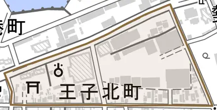 王子北町とその周辺の地図。町の範囲を重ねている