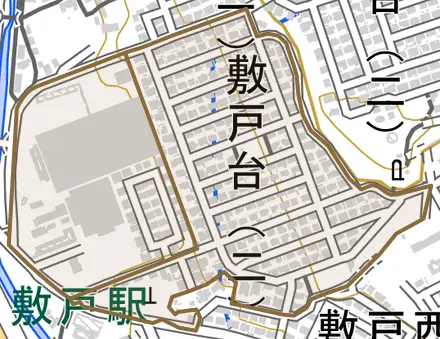 敷戸台とその周辺の地図。町の範囲を重ねている