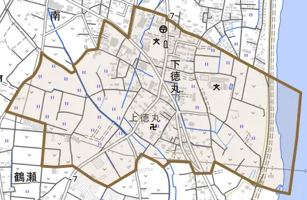 大字下徳丸とその周辺の地図。町の範囲を重ねている