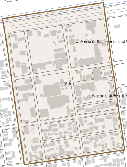 新貝とその周辺の地図。町の範囲を重ねている