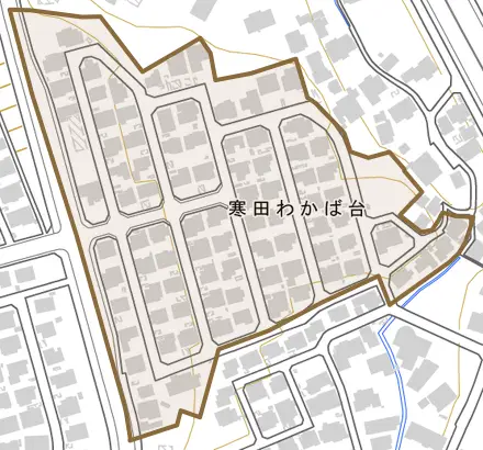 寒田わかば台とその周辺の地図。町の範囲を重ねている