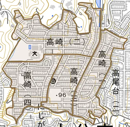 高崎とその周辺の地図。町の範囲を重ねている