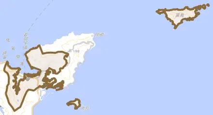 大字関とその周辺の地図。町の範囲を重ねている