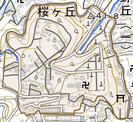 大字上野とその周辺の地図。町の範囲を重ねている