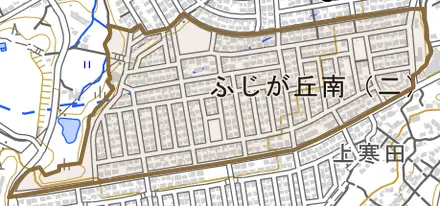 ふじが丘南とその周辺の地図。町の範囲を重ねている