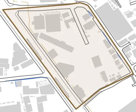 大字豊饒とその周辺の地図。町の範囲を重ねている