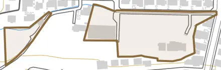 大字田尻とその周辺の地図。町の範囲を重ねている