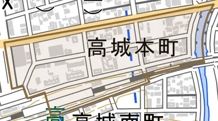 高城本町とその周辺の地図。町の範囲を重ねている