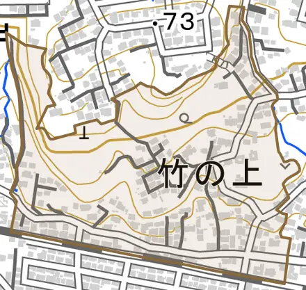竹の上とその周辺の地図。町の範囲を重ねている