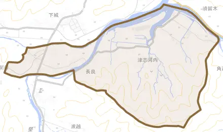大字長良とその周辺の地図。町の範囲を重ねている