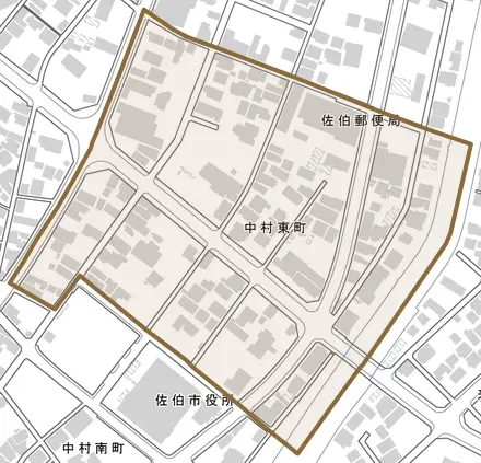 中村東町とその周辺の地図。町の範囲を重ねている