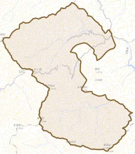 宇目大字木浦内とその周辺の地図。町の範囲を重ねている