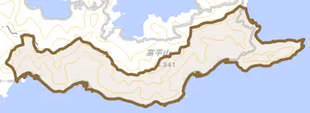 上浦大字最勝海浦とその周辺の地図。町の範囲を重ねている