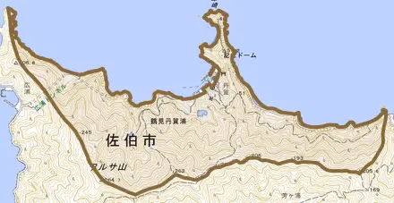 鶴見大字丹賀浦とその周辺の地図。町の範囲を重ねている