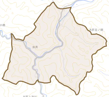 本匠大字堂ノ間とその周辺の地図。町の範囲を重ねている