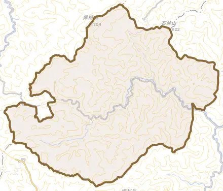 本匠大字山部とその周辺の地図。町の範囲を重ねている