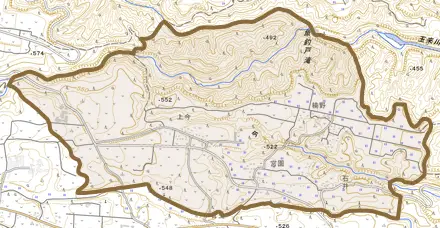 大字今とその周辺の地図。町の範囲を重ねている