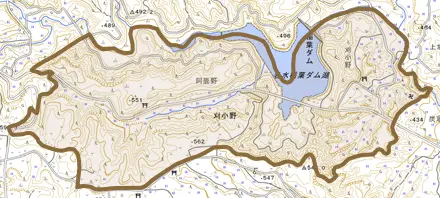 大字刈小野とその周辺の地図。町の範囲を重ねている