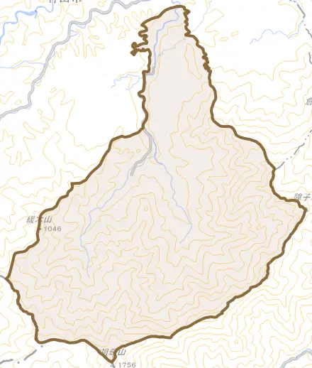 大字神原とその周辺の地図。町の範囲を重ねている