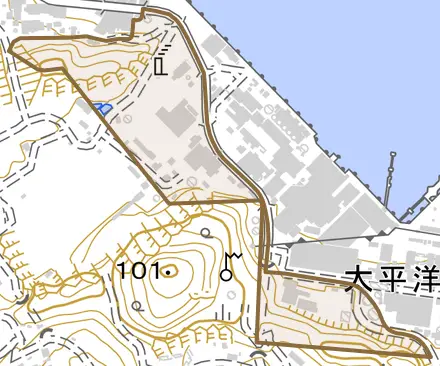 大字徳浦とその周辺の地図。町の範囲を重ねている