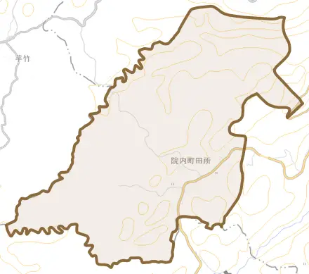 院内町田所とその周辺の地図。町の範囲を重ねている