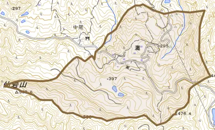 大字灘とその周辺の地図。町の範囲を重ねている