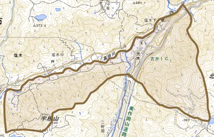 光木とその周辺の地図。町の範囲を重ねている