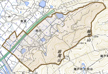 南方とその周辺の地図。町の範囲を重ねている